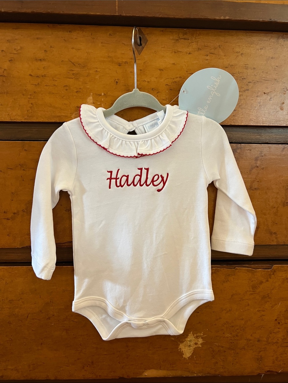 Little English White One-Piece with Red Embroidery “Hadley”